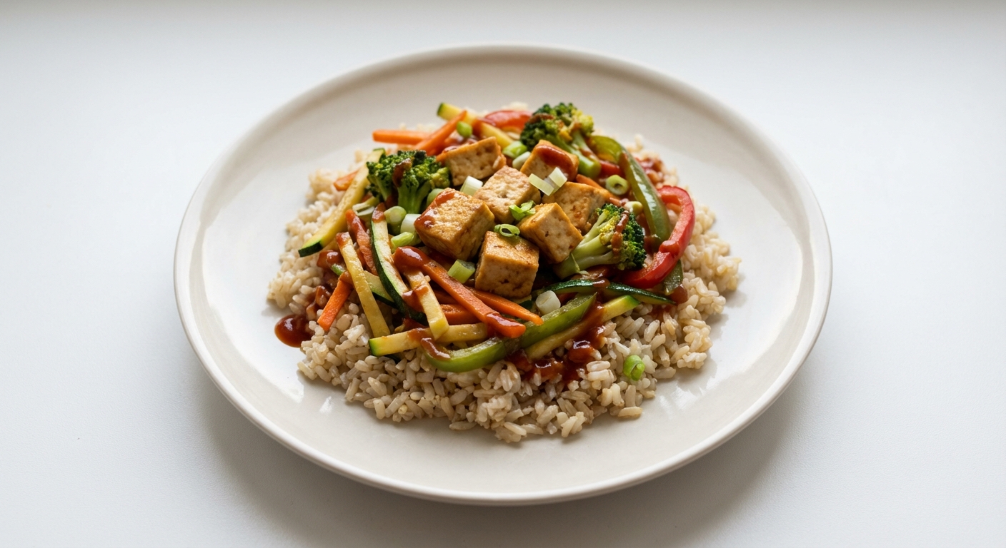 Ryż z Tofu, Warzywami i Srirachą