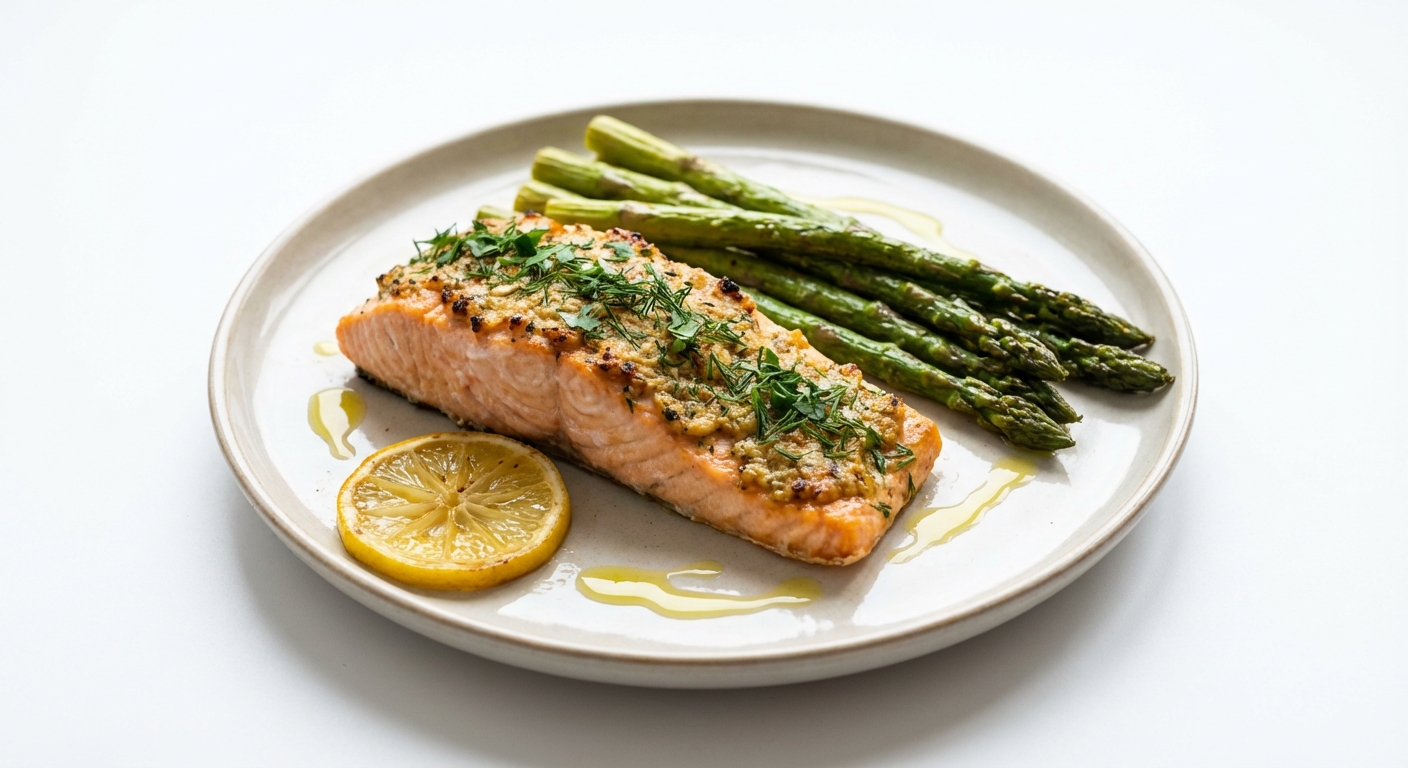 Pieczony Łosoś z Czosnkiem i Szparagami