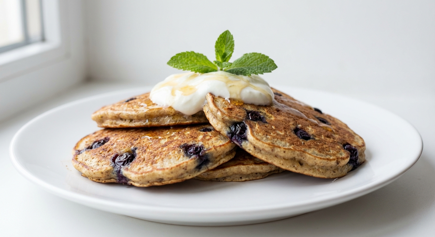Owsiane placuszki bananowo-borówkowe z miodem
