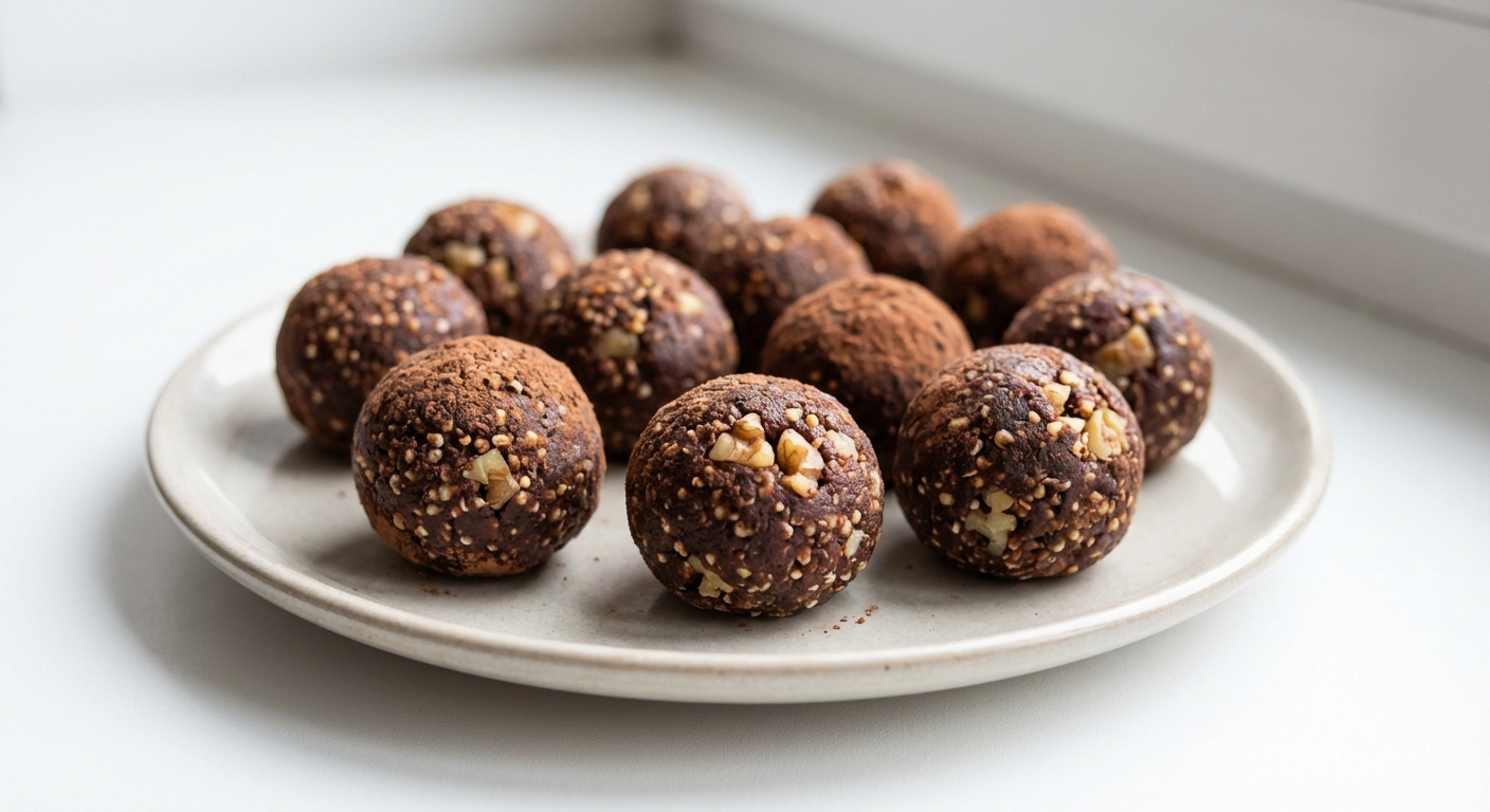 Czekoladowo-orzechowe kulki jaglane z daktylami