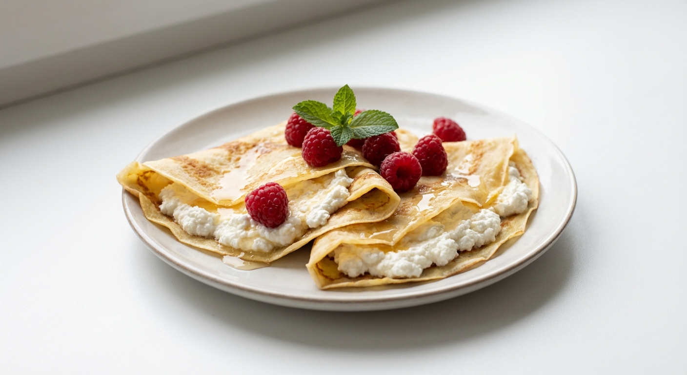 Naleśniki z Twarogiem, Malinami i Miodem