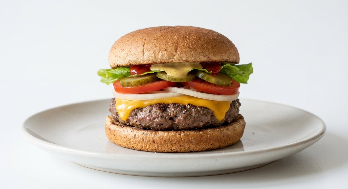 Wołowy Burger z Cheddarem i Pikantną Musztardą