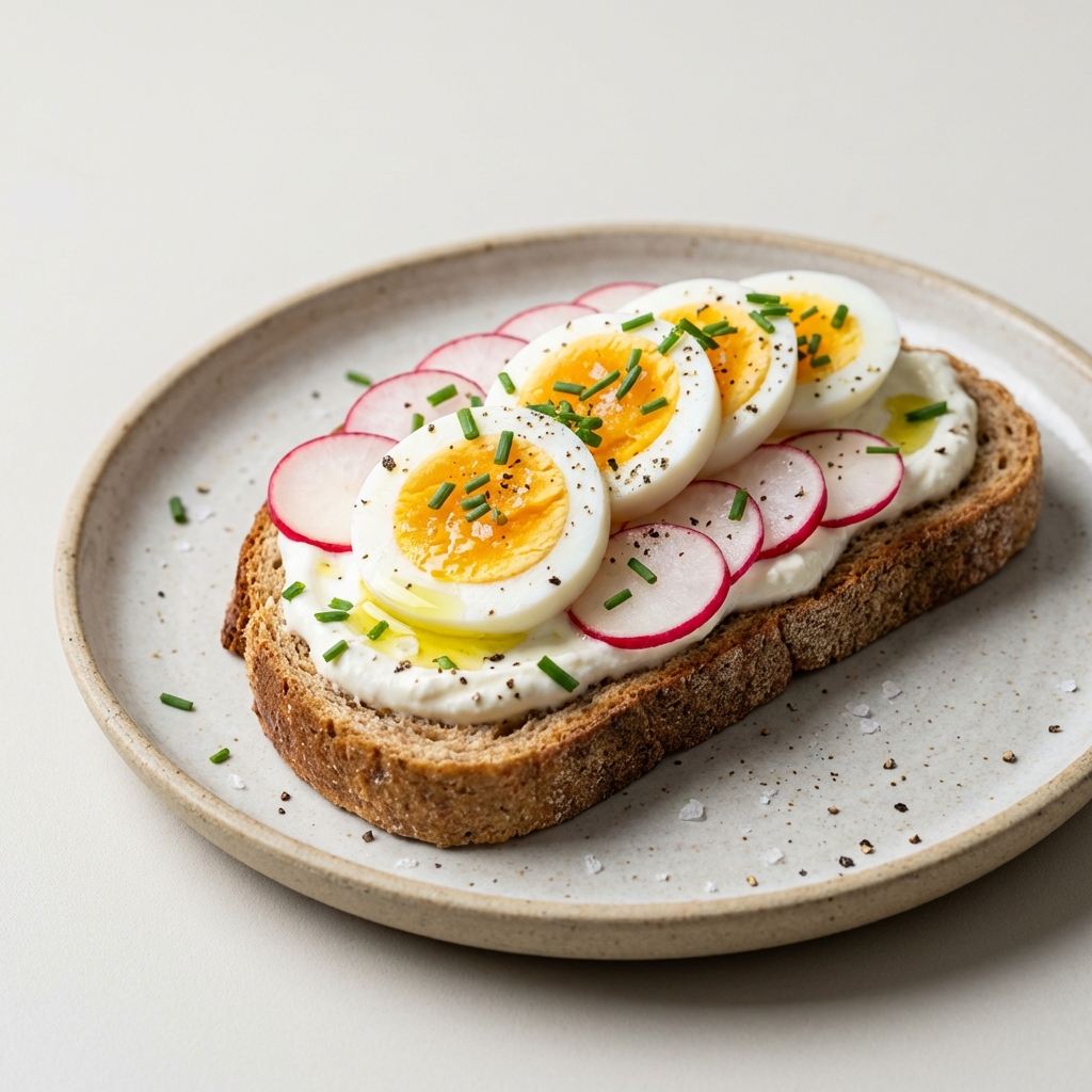 Razowa kanapka z jajkiem i rzodkiewką