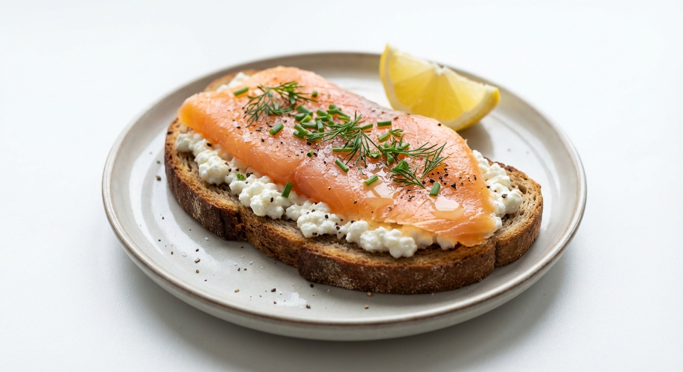 Razowa kanapka z łososiem i serkiem