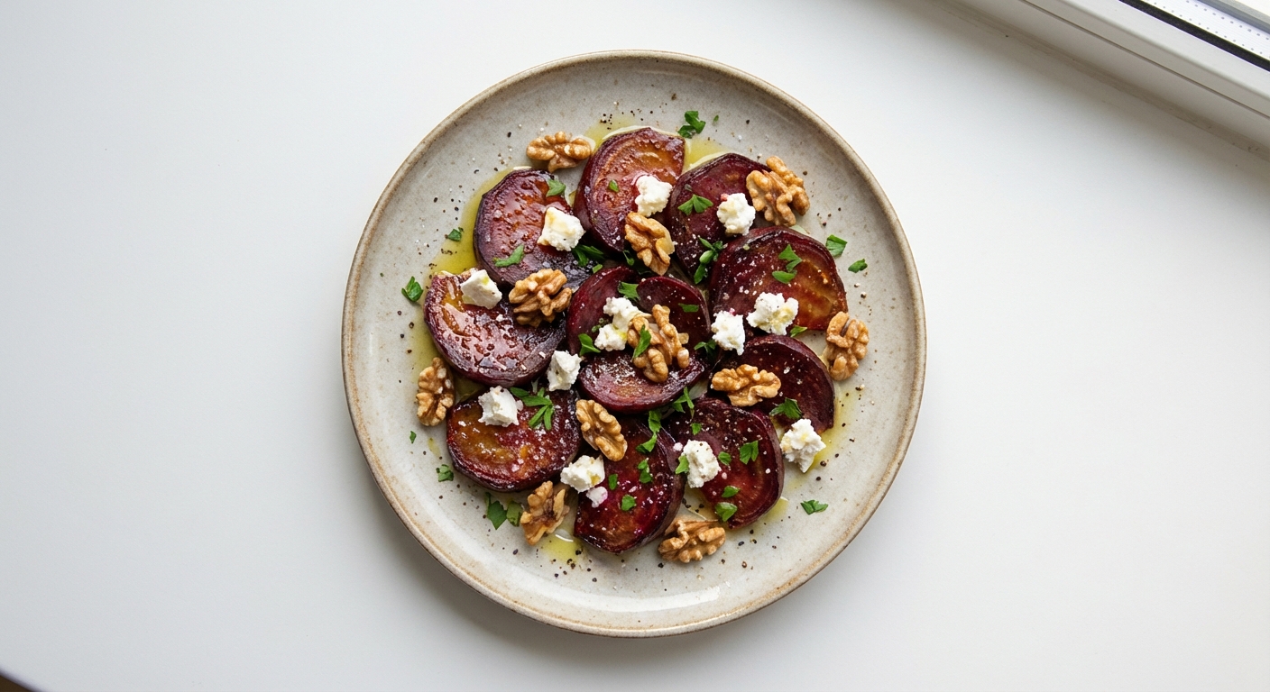 Pieczone Buraki z Kozim Serem i Orzechami