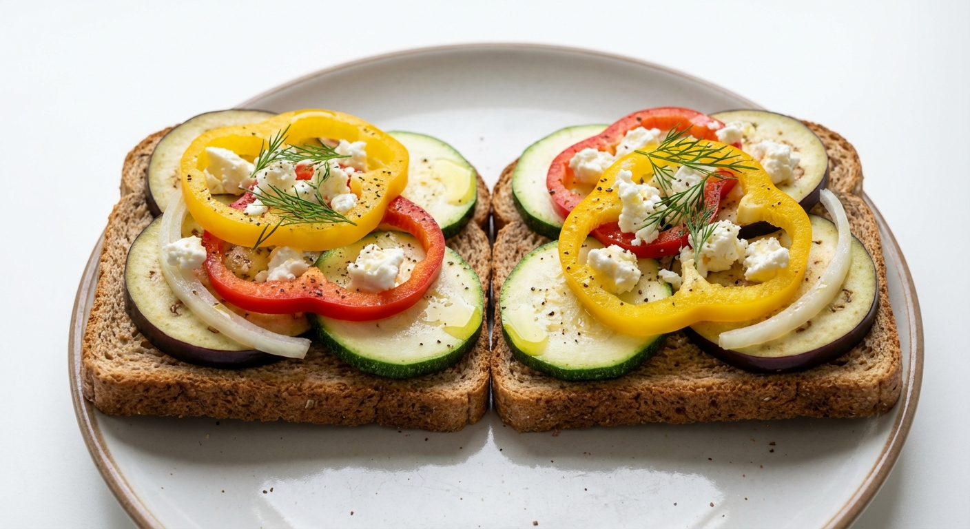Razowa kanapka z warzywami i fetą