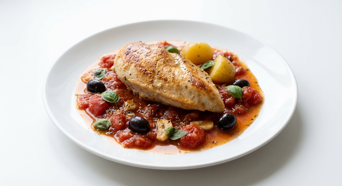 Kurczak z Pomidorami, Bazylią i Ziemniakami