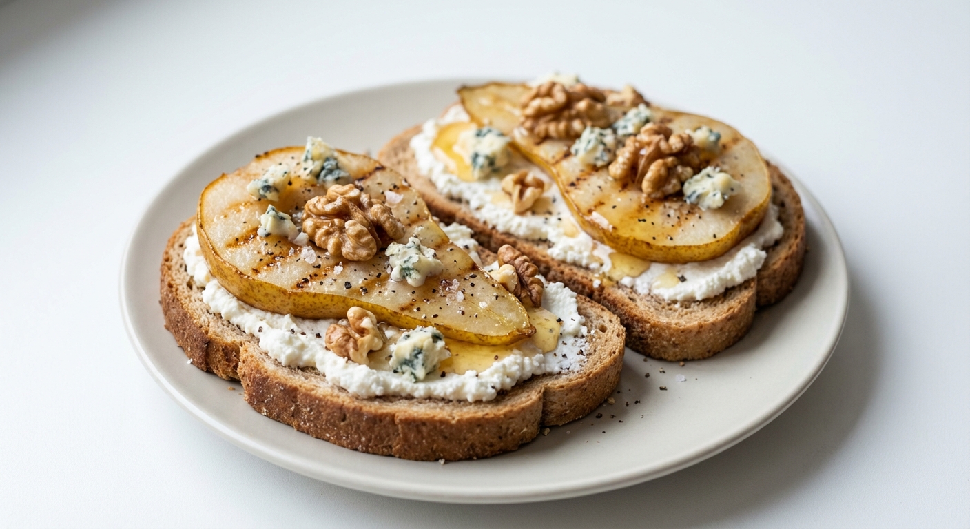 Razowa kanapka z gruszką i gorgonzolą