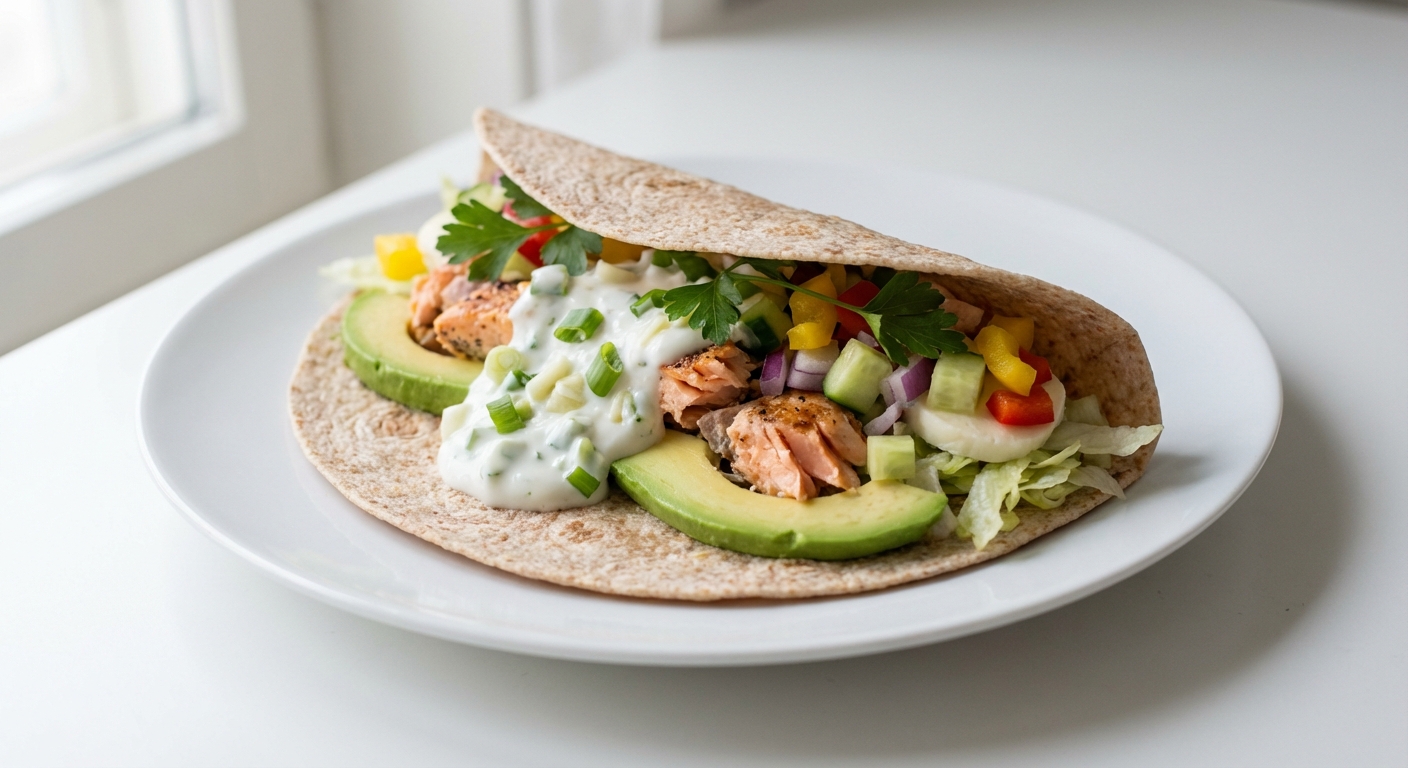 Tortilla z łososiem, awokado i jogurtem