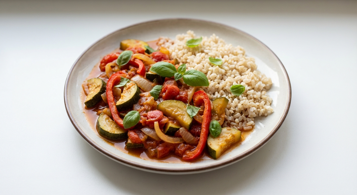 Leczo z Brązowym Ryżem i Bazylią