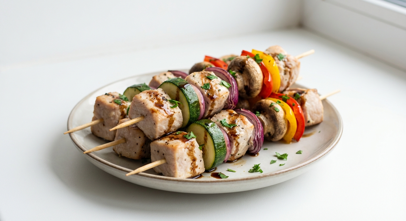 Szaszłyki z Indyka z Warzywami i Octem Balsamicznym