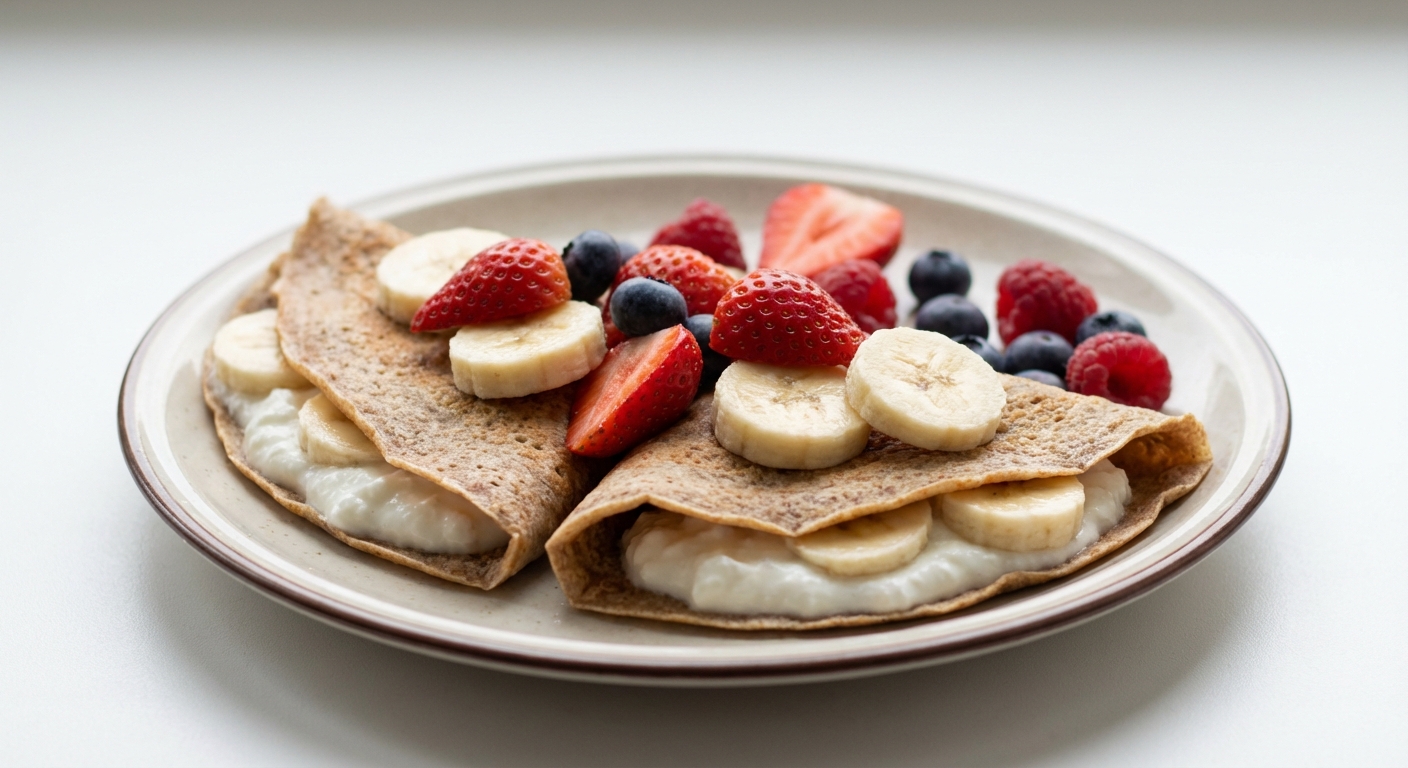 Pełnoziarniste naleśniki z twarogiem i owocami
