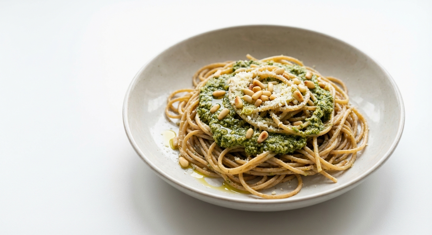 Spaghetti Razowe z Pesto Bazyliowym