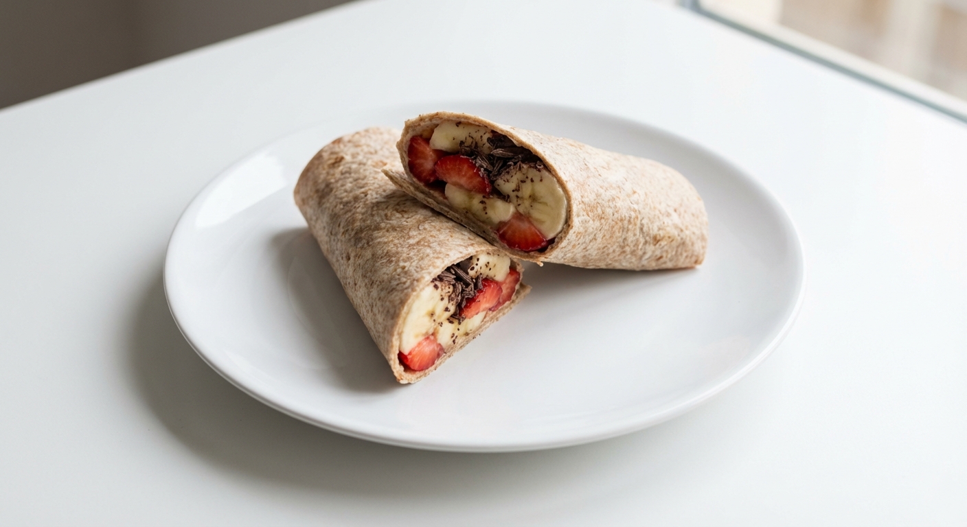 Tortilla z bananem, truskawkami i czekoladą