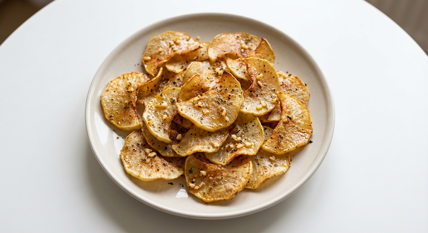 Chrupiące Chipsy z Kalarepy Pieczone z Czosnkiem