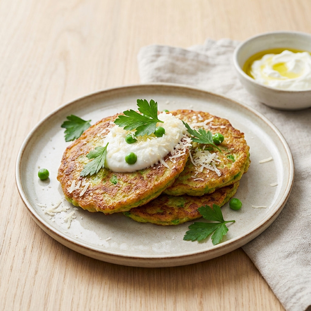 Placuszki z Groszku, Parmezanu i Skyru