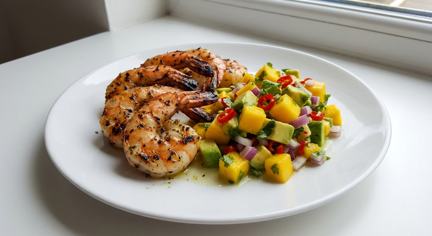 Grillowane krewetki z salsą mango