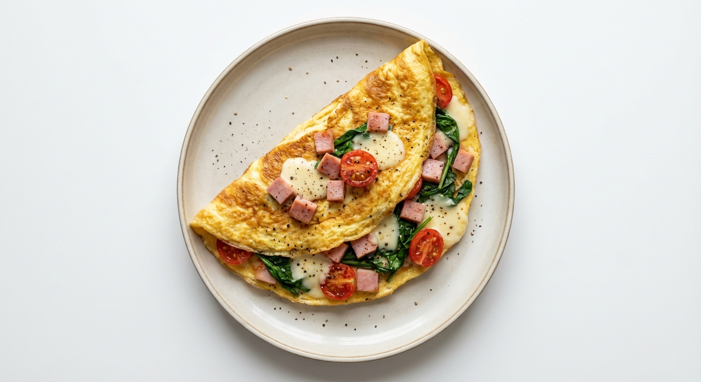 Omlet ze szpinakiem, szynką i mozzarellą