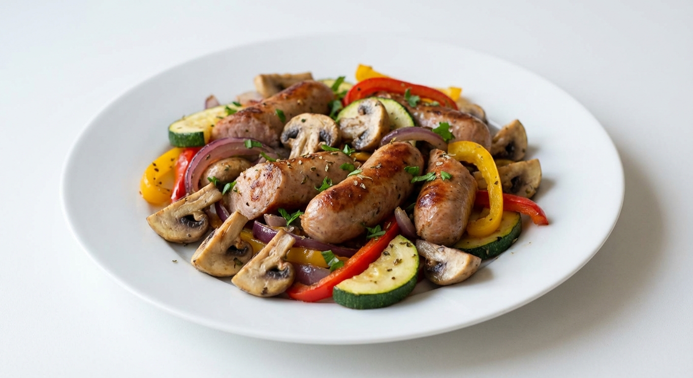 Indycze kiełbaski z warzywami i oregano