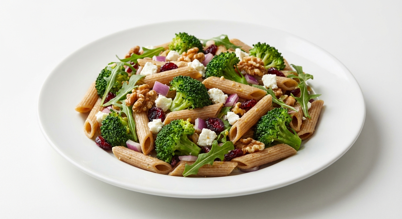 Penne z brokułem, żurawiną i orzechami