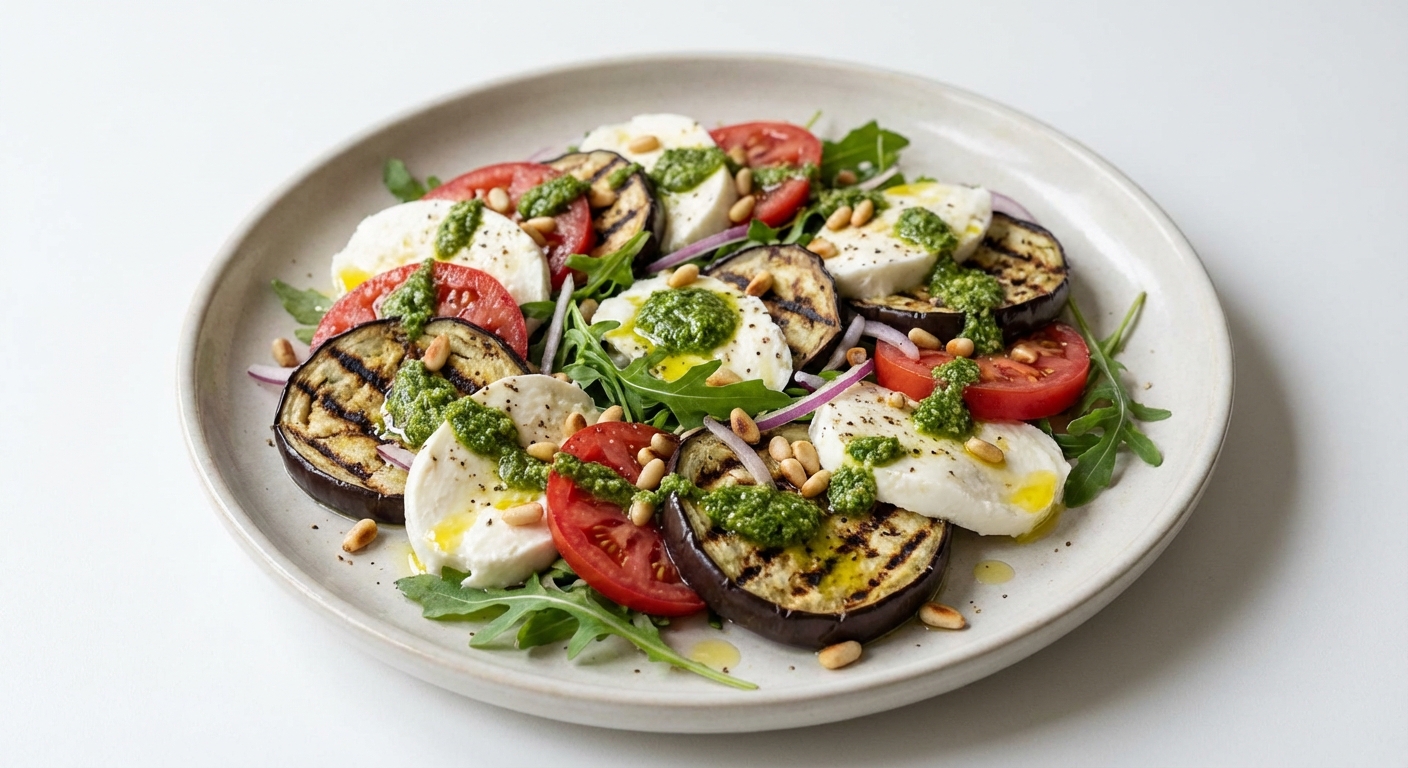 Sałatka z Bakłażana, Mozzarelli i Pesto