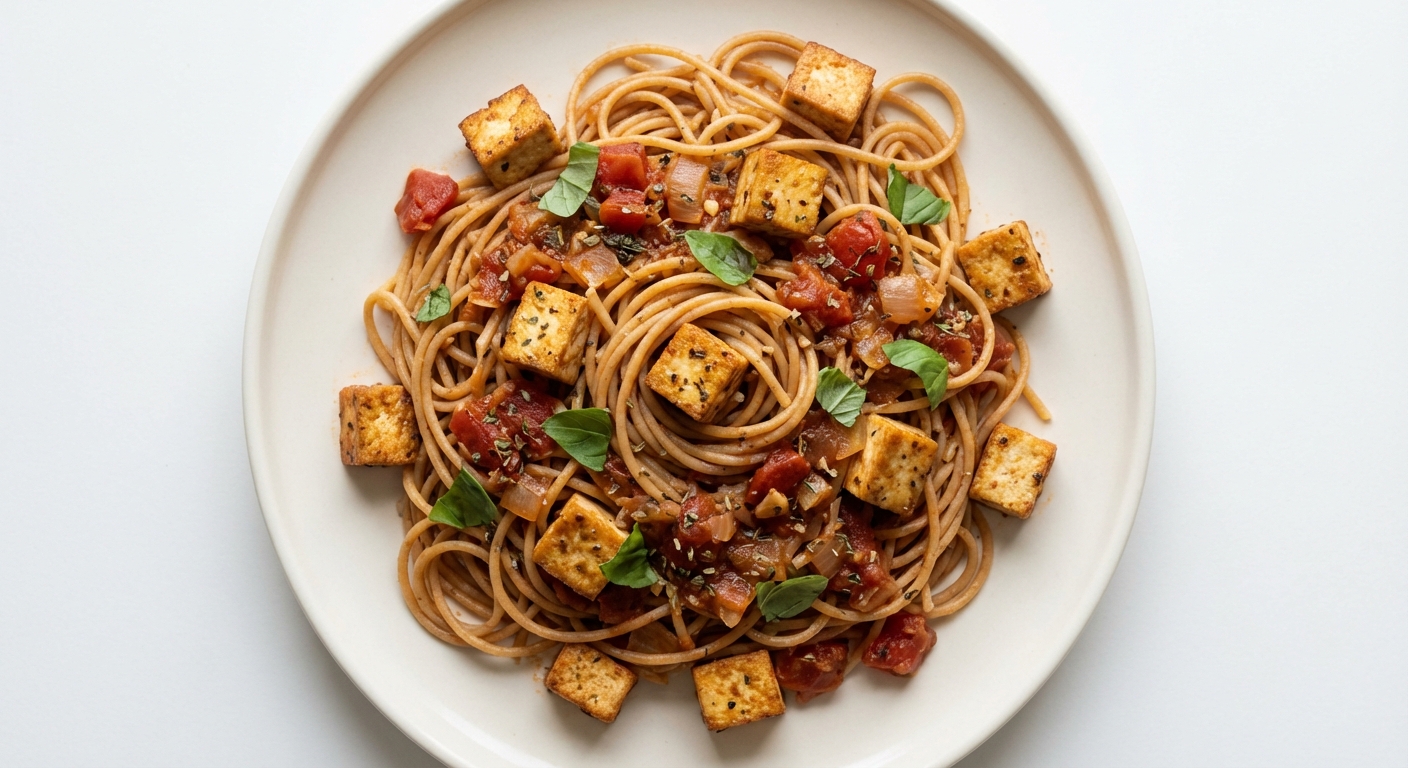 Spaghetti z Tofu, Pomidorami i Bazylią