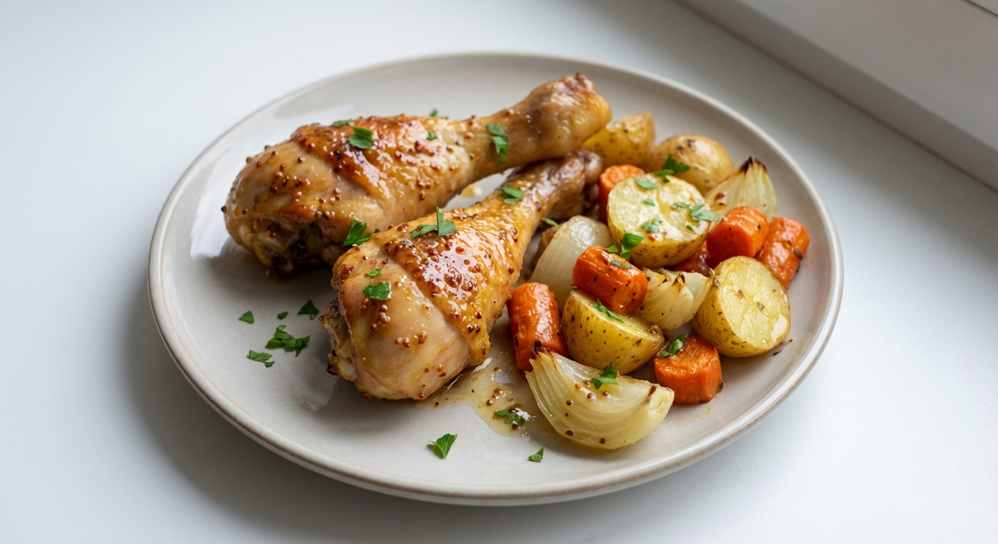 Udka w miodowo-musztardowej glazurze z warzywami