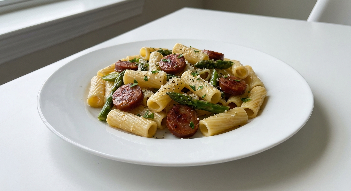Rigatoni with Chorizo and Asparagus