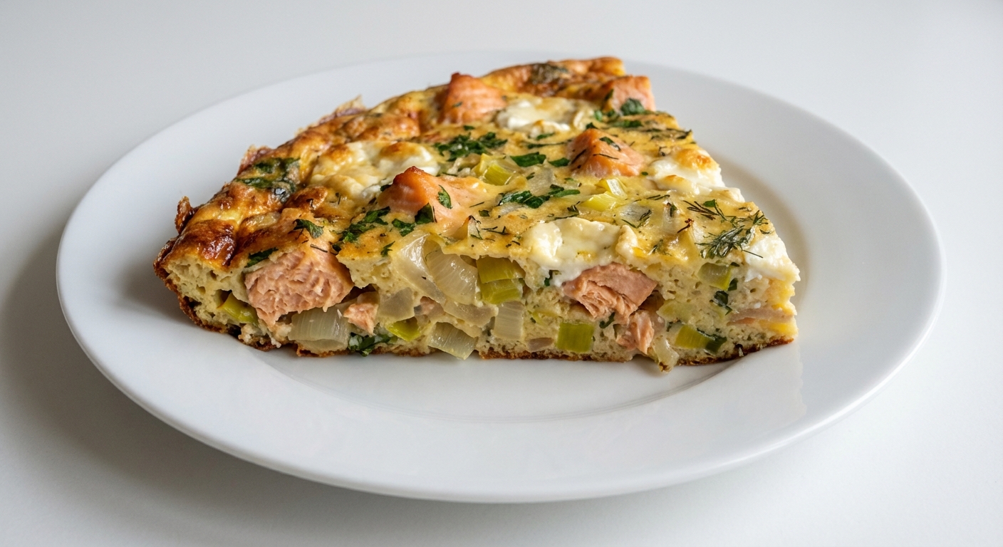 Frittata z Łososiem, Porem i Kozim Serem