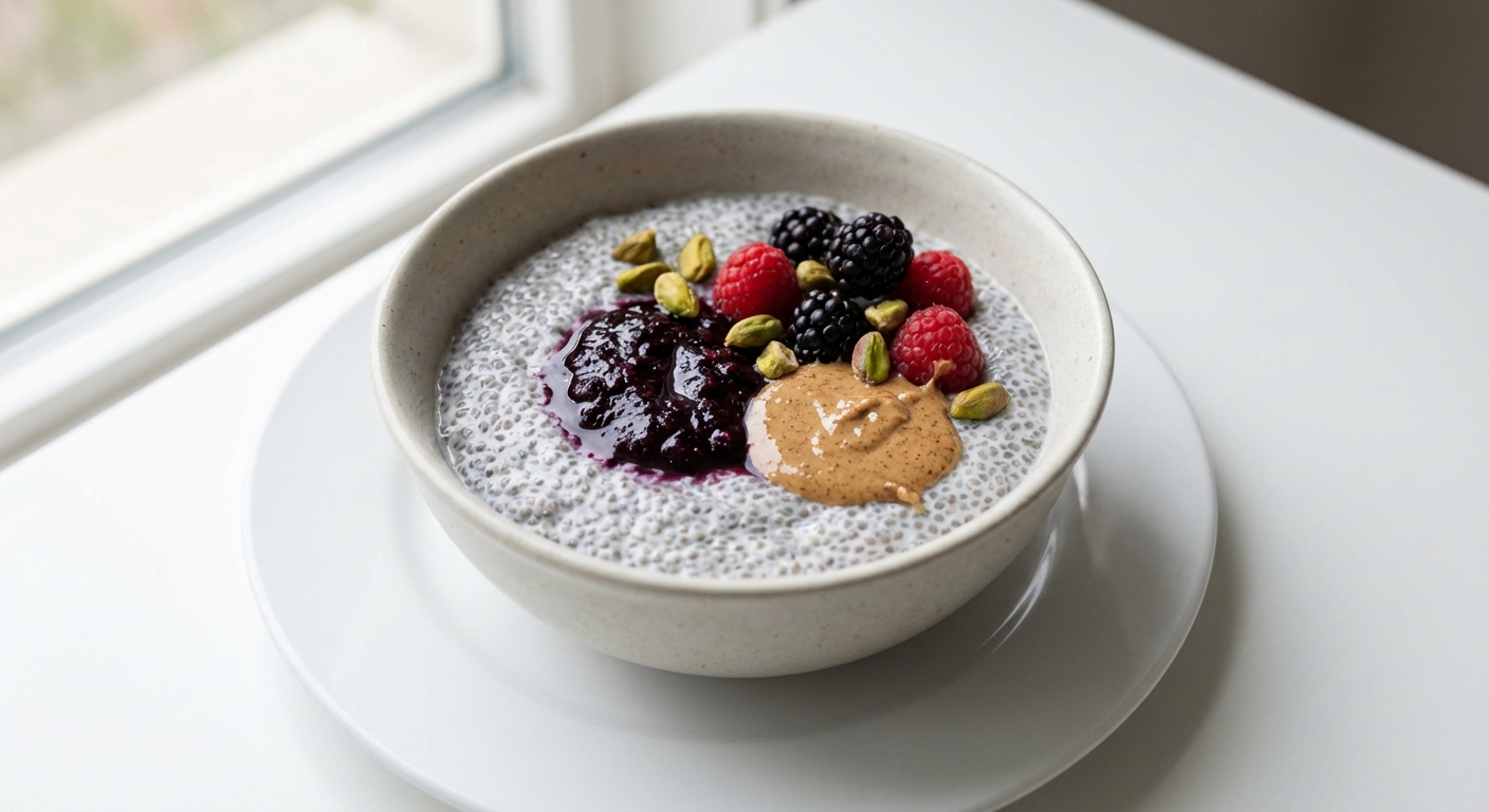 Chia z Masłem Migdałowym i Jagodami