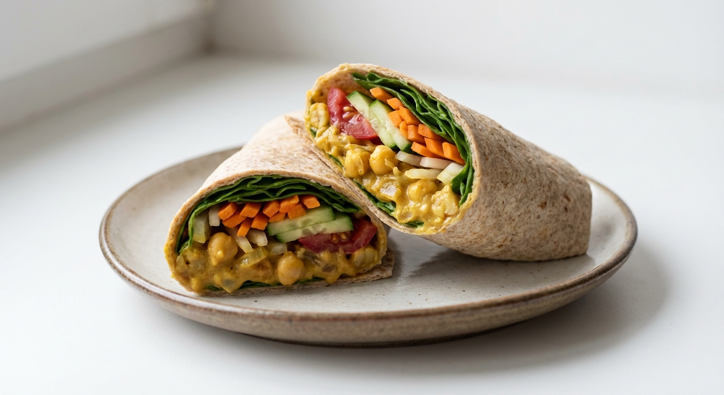 Pełnoziarnisty Wrap z Ciecierzycą Curry i Miodem