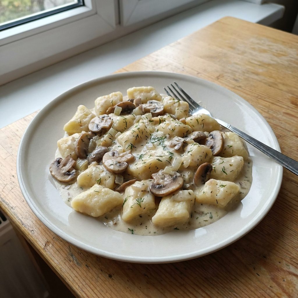 Kopytka z sosem pieczarkowym