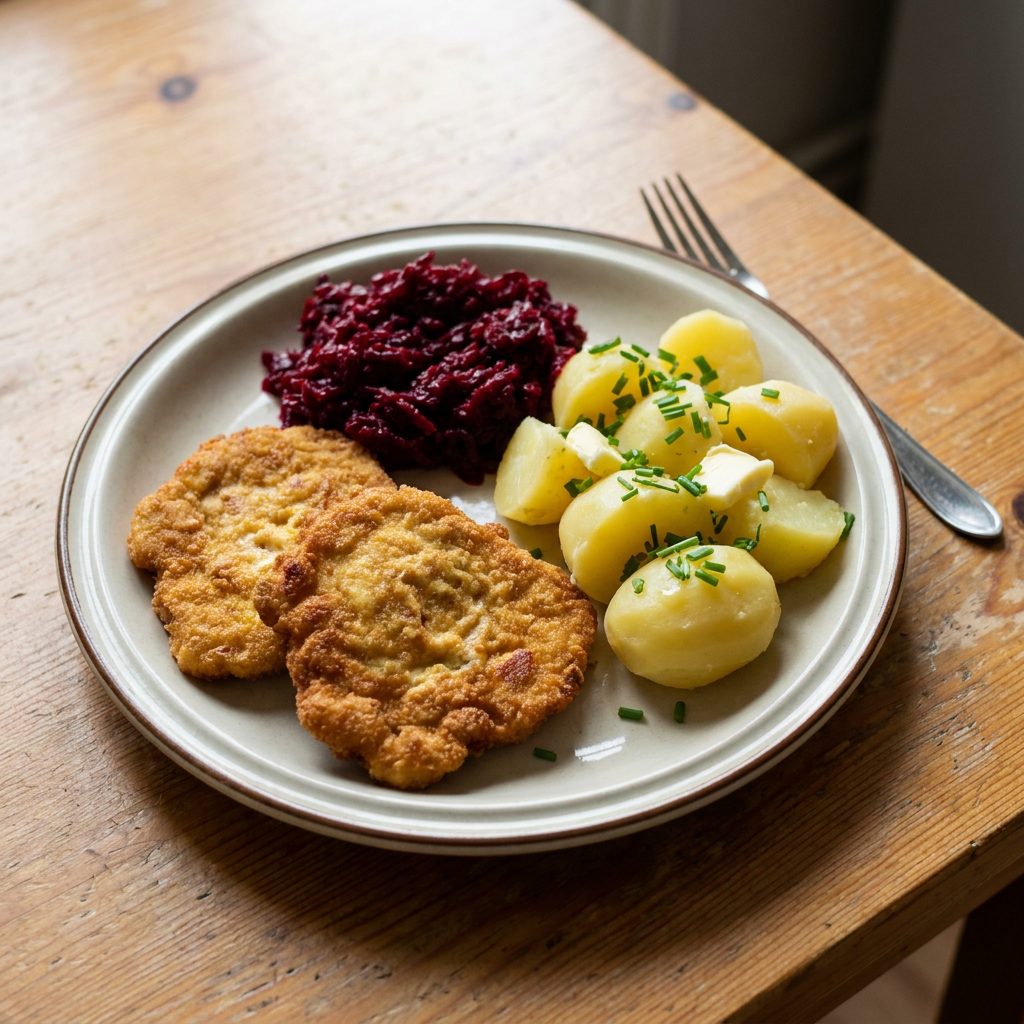 Kotlety jajeczne z ziemniakami i buraczkami