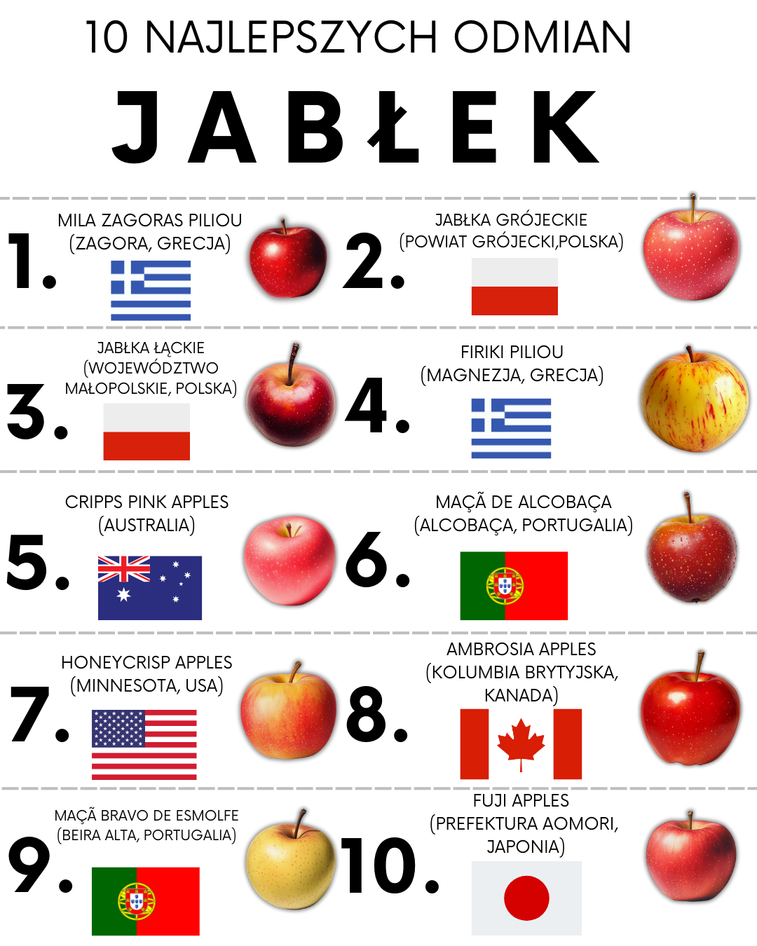 Owoce, które podbijają świat: 10 najlepszych odmian jabłek