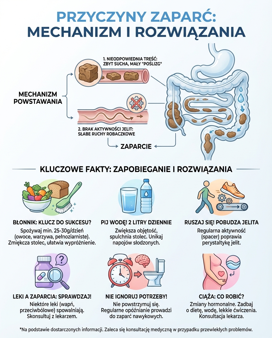 Przyczyny zaparć
Powodem, dla którego zaparcia powstają w jelitach, jest ...