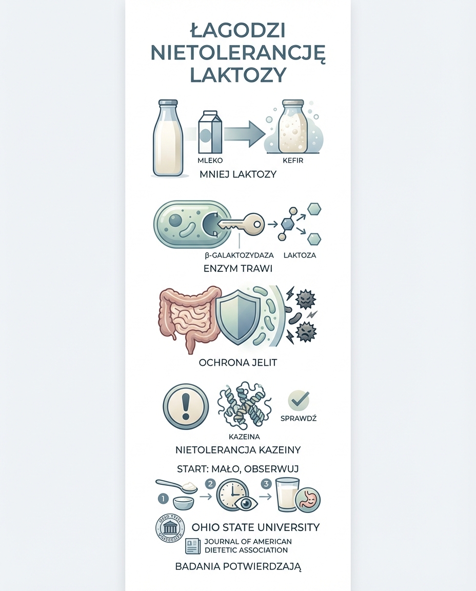 Łagodzi nietolerancję laktozy
Fermentacja zmienia skład chemiczny produktów m...