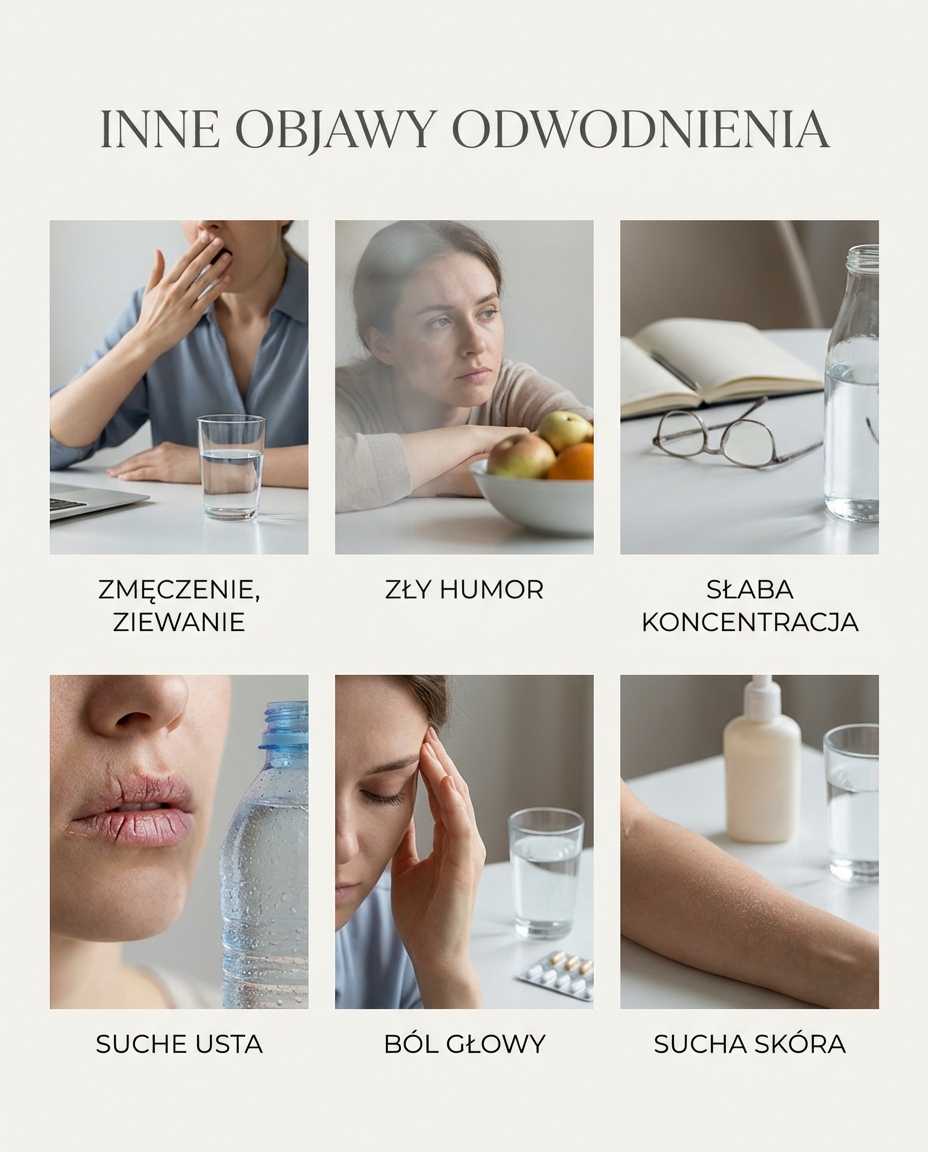 Do innych objawów odwodnienia (oprócz ciemniejszego moczu) należą:


zmęczeni...