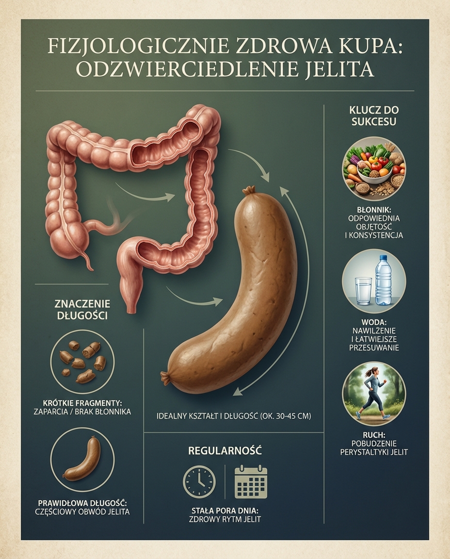 Fizjologicznie zdrowa kupa powinna odwzorowywać mniej więcej kształt i długoś...