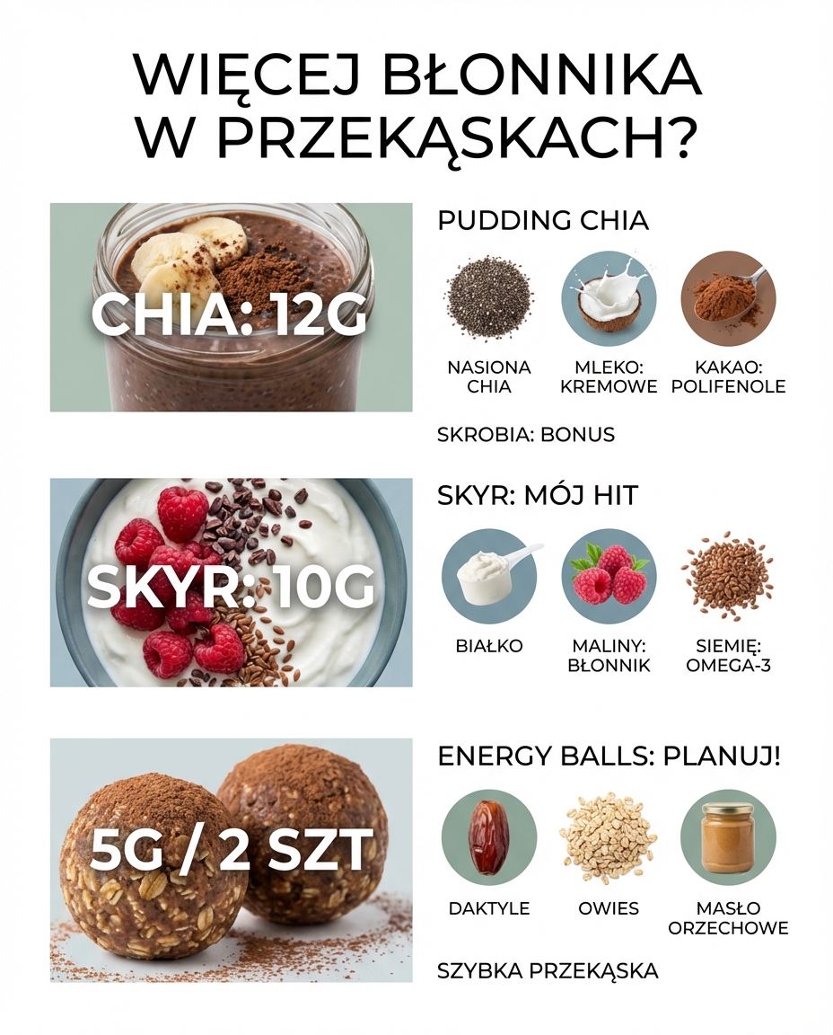 Jak łączyć produkty by przekąska miała więcej błonnika?
Pudding chia z kakao ...