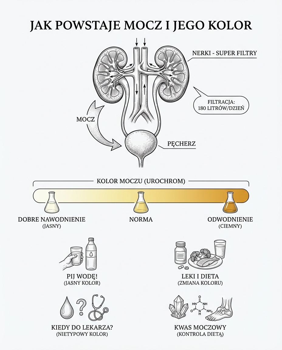 Jak powstaje mocz i dlaczego jego kolor ma znaczenie?
Zanim przejdziemy do pa...