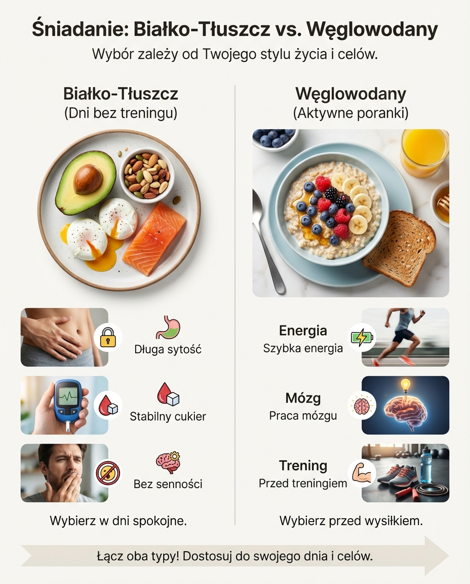 Kiedy lepiej zjeść śniadanie białkowo-tłuszczowe a kiedy węglowodanowe?
Śniad...