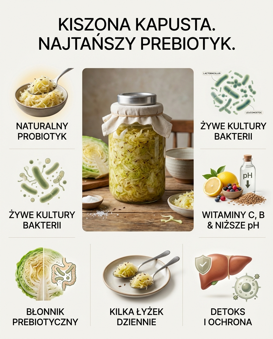 Kiszona kapusta — najtańszy prebiotyk, o którym zapomniałeś
Kiszona kapusta t...