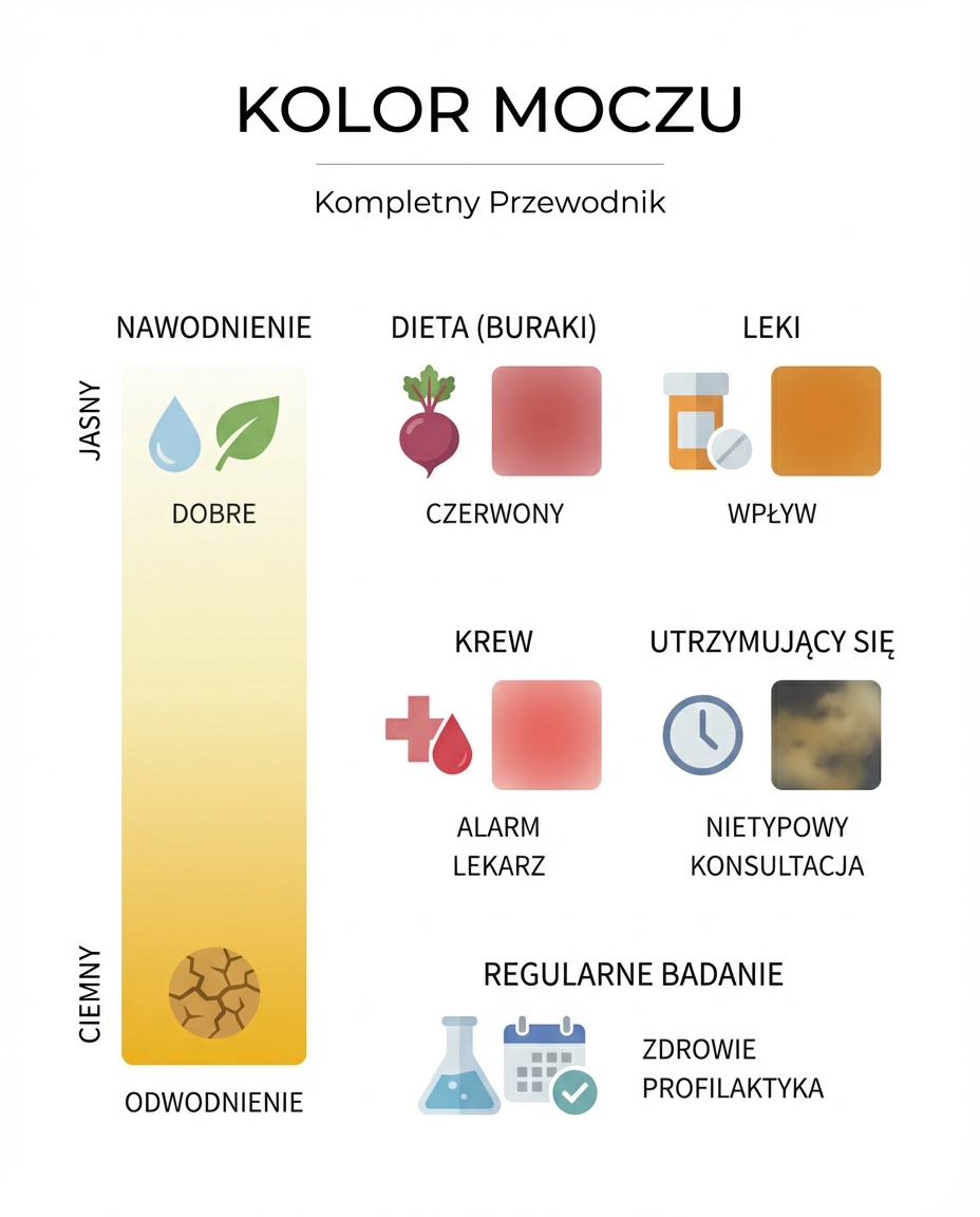 Kolor moczu - kompletny przewodnik po palecie uryny
Twój mocz zdaje raport o ...