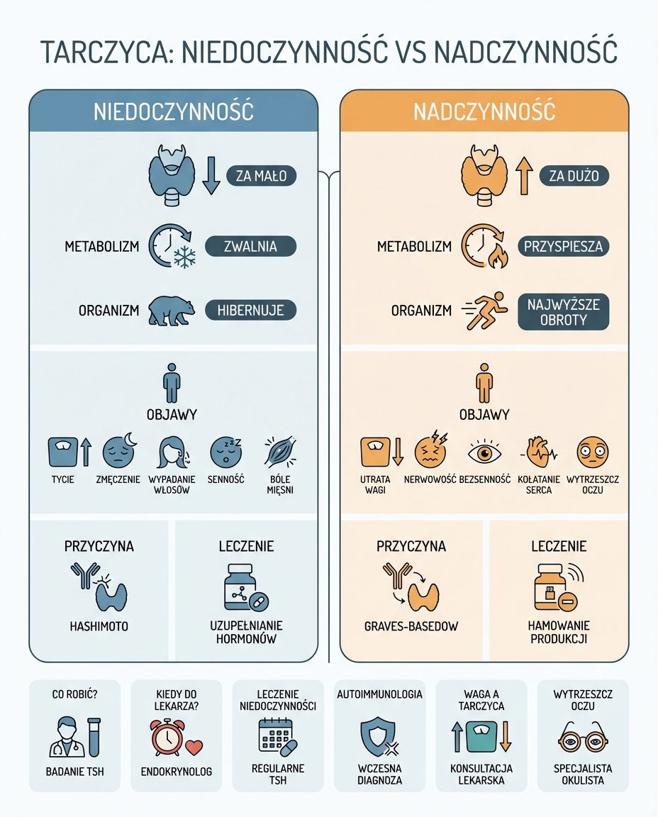 Niedoczynność i nadczynność tarczycy: kluczowe różnice w pigułce
Zanim przejd...