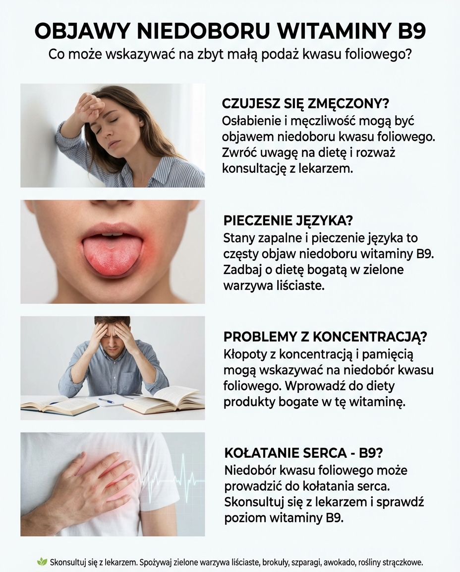Objawy niedoboru witaminy B9
Objawy niedoborowości kwasu foliowego w diecie w...