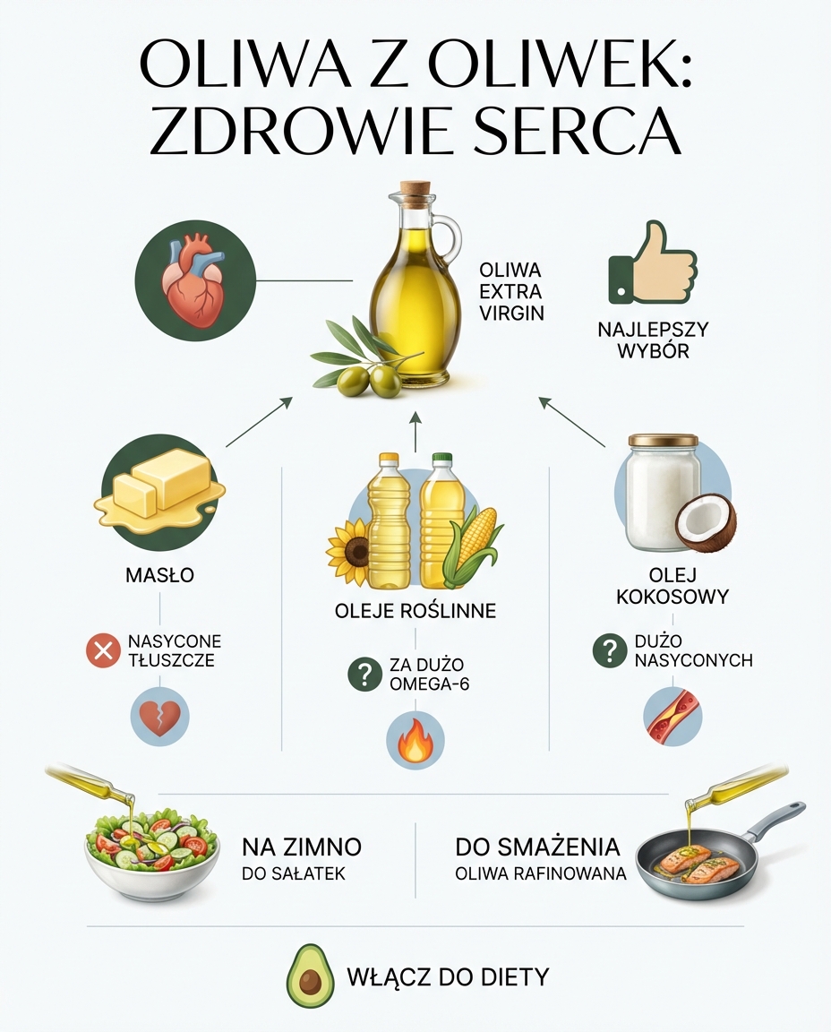 Oliwa z oliwek a inne tłuszcze
W porównaniu z masłem, które jest bogate w nas...