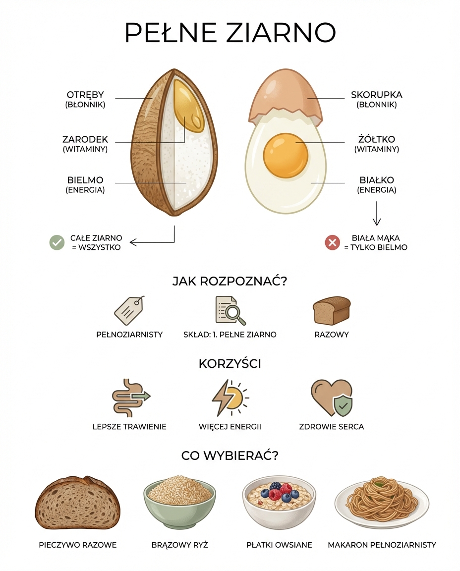 Pełne ziarno - co to tak naprawdę znaczy?
Wyobraź sobie ziarno zboża jak jajk...