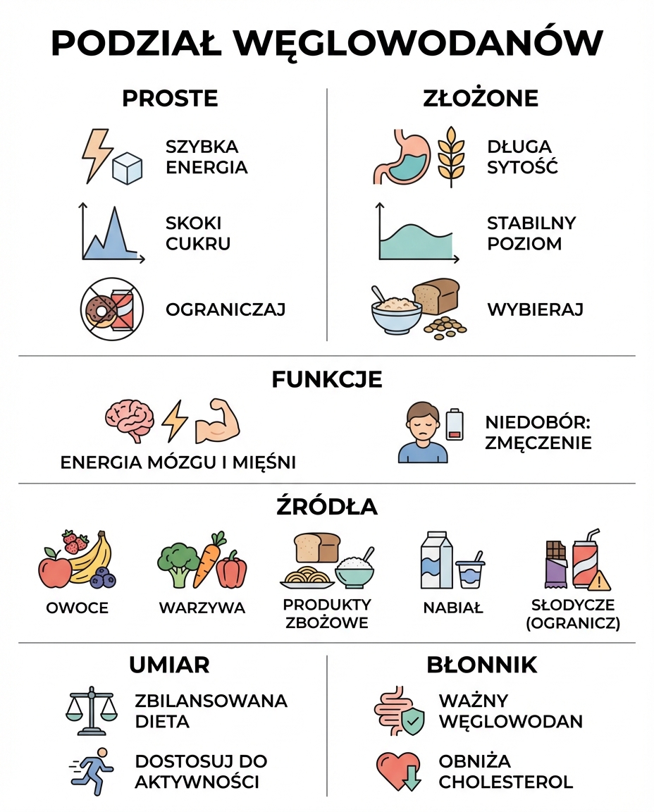 Podział węglowodanów prostych, złożonych. Funkcje, właściwości, występowanie