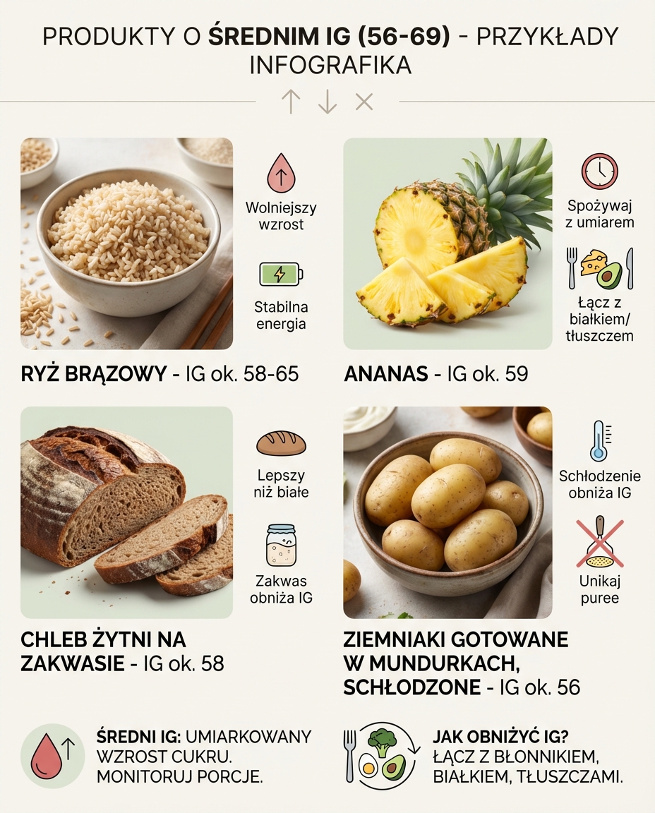 Produkty o średnim IG (56-69) - przykłady
INFOGRAFIKA
+
↑
↓
×
Ryż brązowy - I...