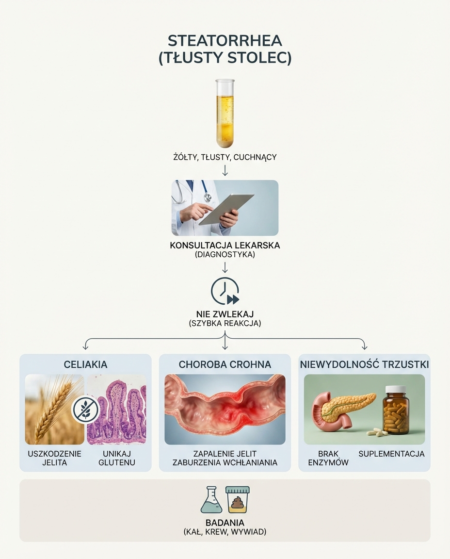 ŻółtyGdy ma ten kolor i dodatkowo jest tłusty oraz cuchnący, może to wskazywa...